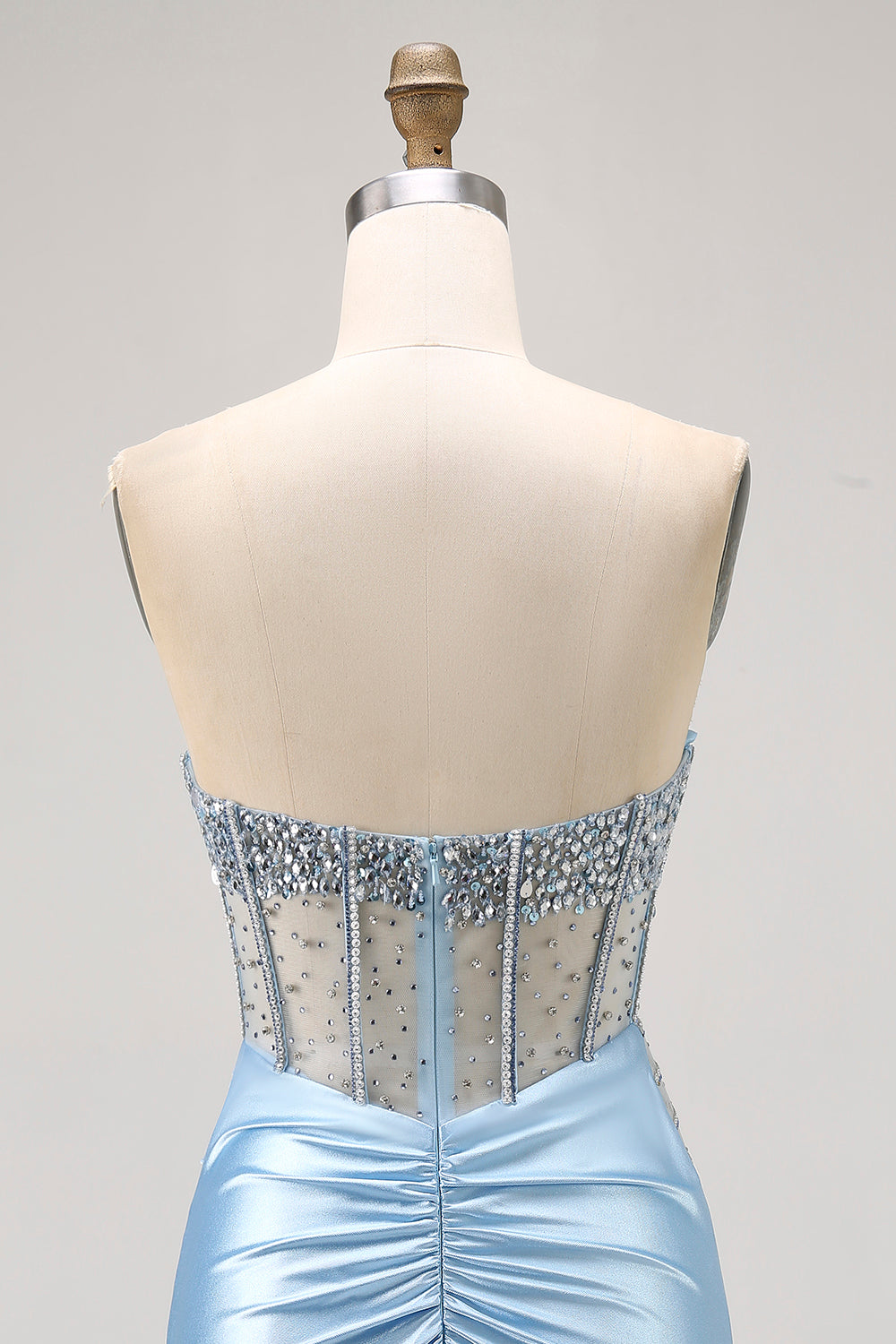 Sparkly Light Blue Tight Short Corset Homecoming Dress with Beading