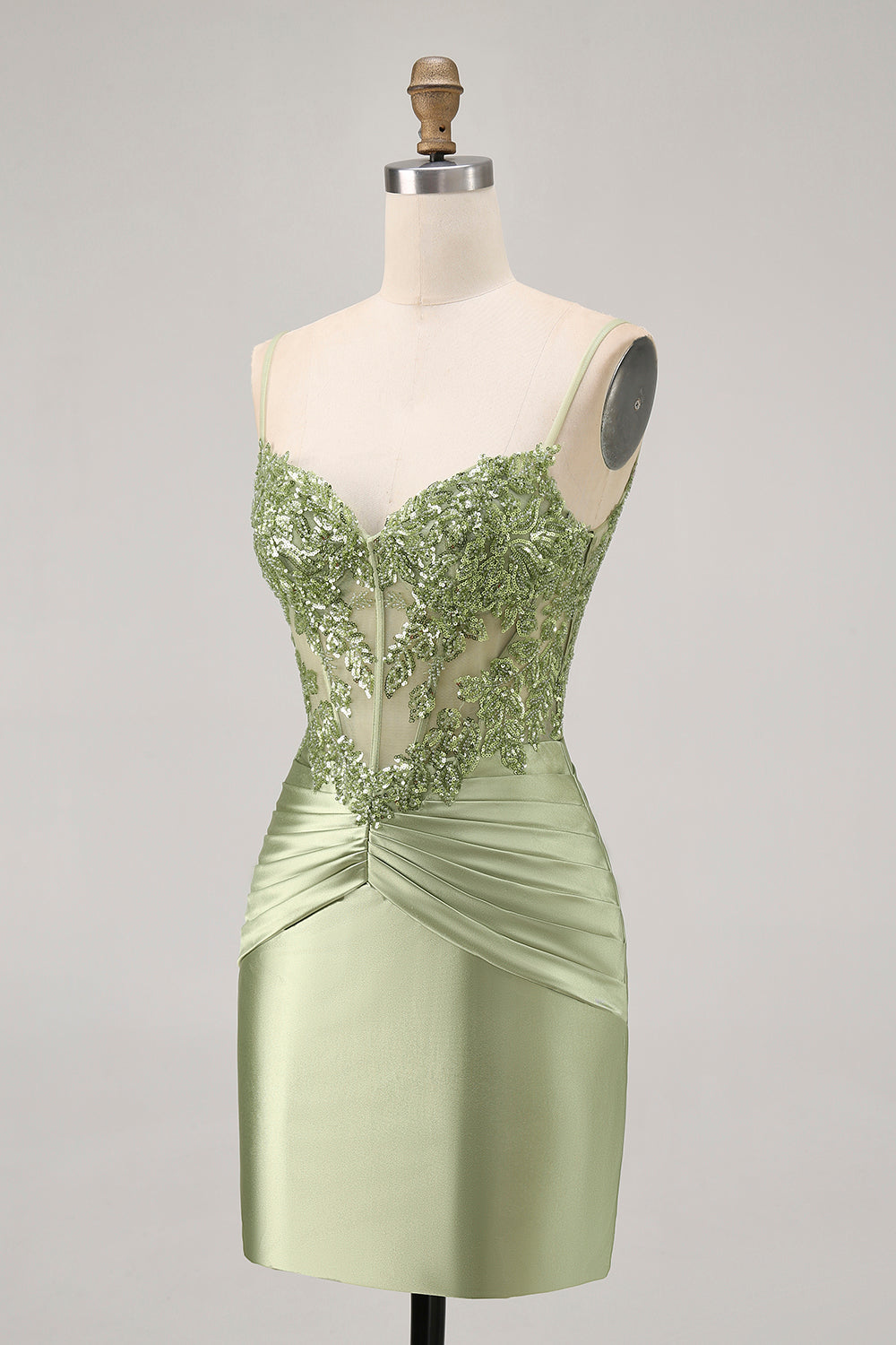 Sparkly Green Satin Tight Short Corset Homecoming Dress with Beading