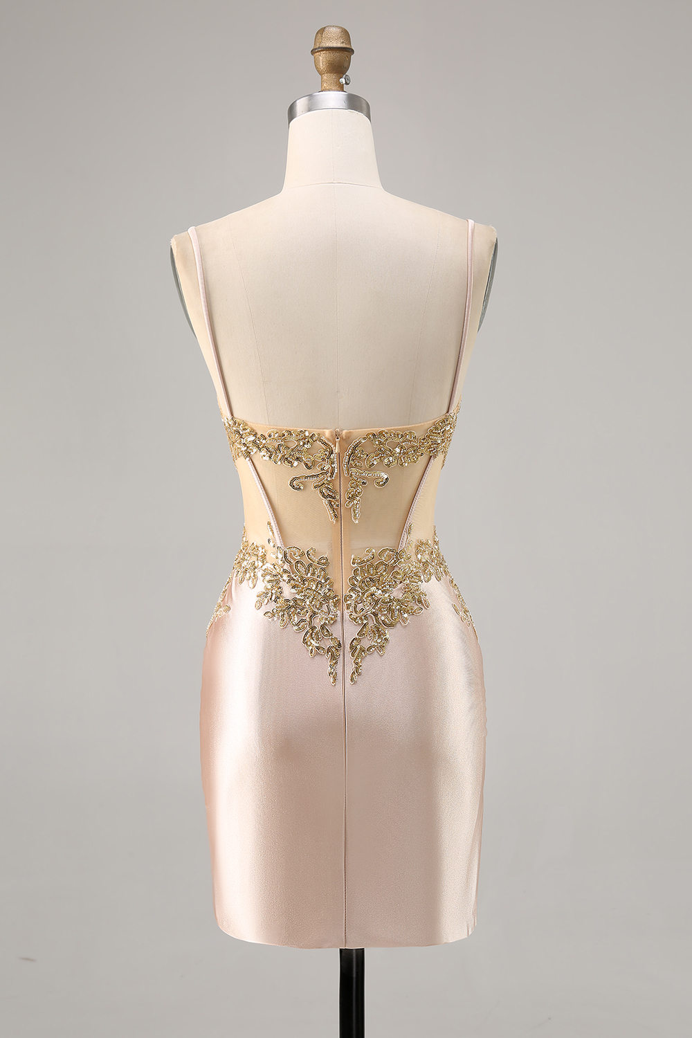 Sparkly Champagne Corset Tight Short Homecoming Dress with Lace