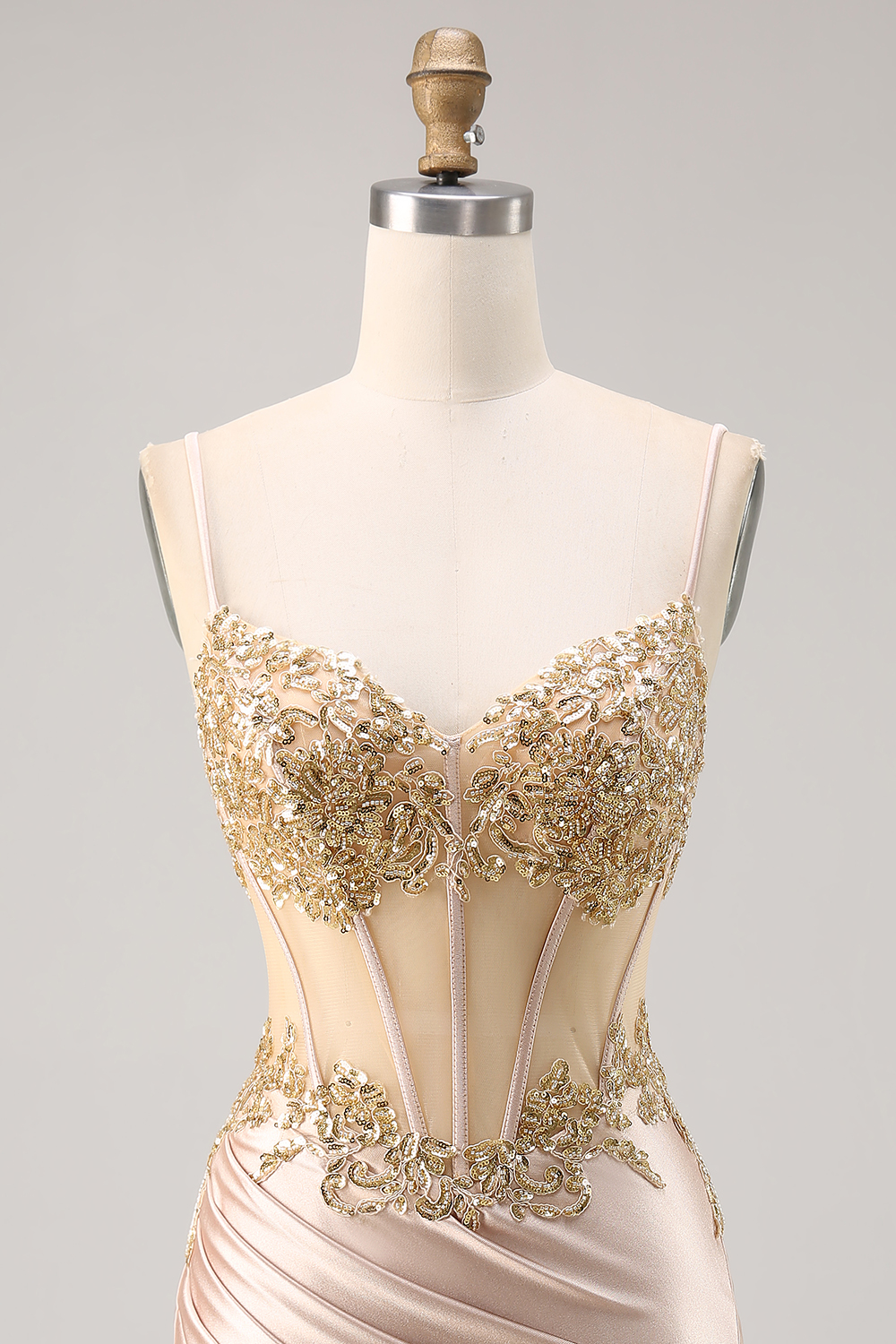 Sparkly Champagne Corset Tight Short Homecoming Dress with Lace