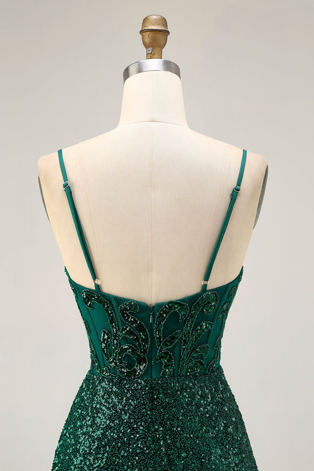 Sparkly Dark Green Sequins V-Neck Short Corset Homecoming Dress
