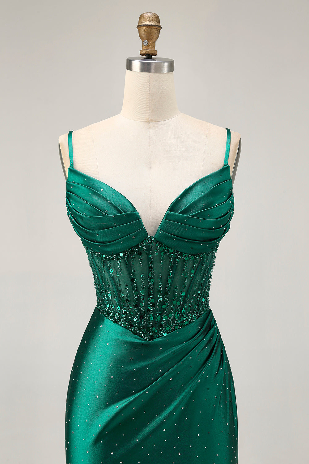 Sparkly Dark Green Satin Tight Short Corset Homecoming Dress with Beading