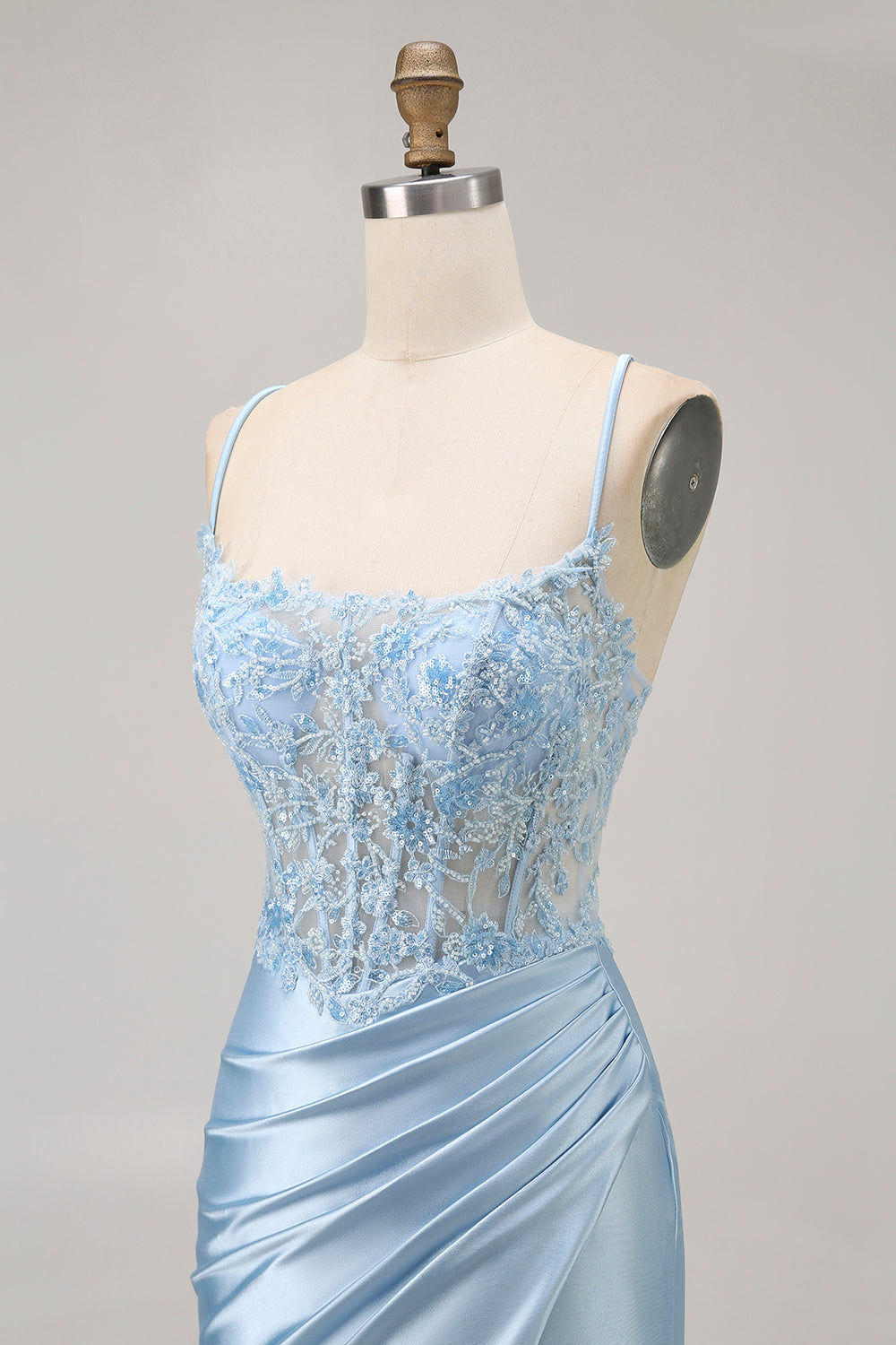 Sparkly Blue Satin Tight Short Corset Homecoming Dress with Lace
