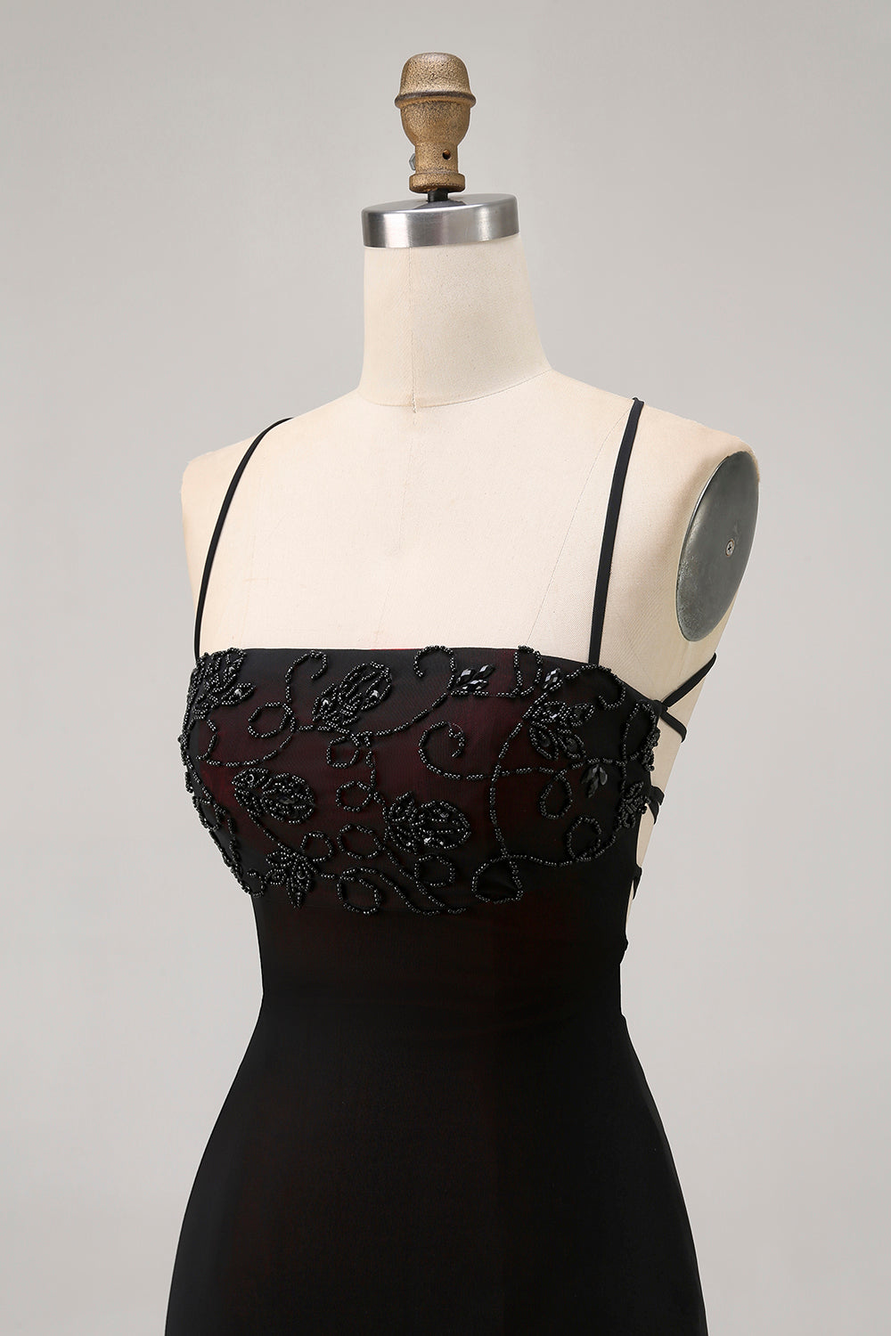 Black Spaghetti Straps Tight Short Homecoming Dress with Beading