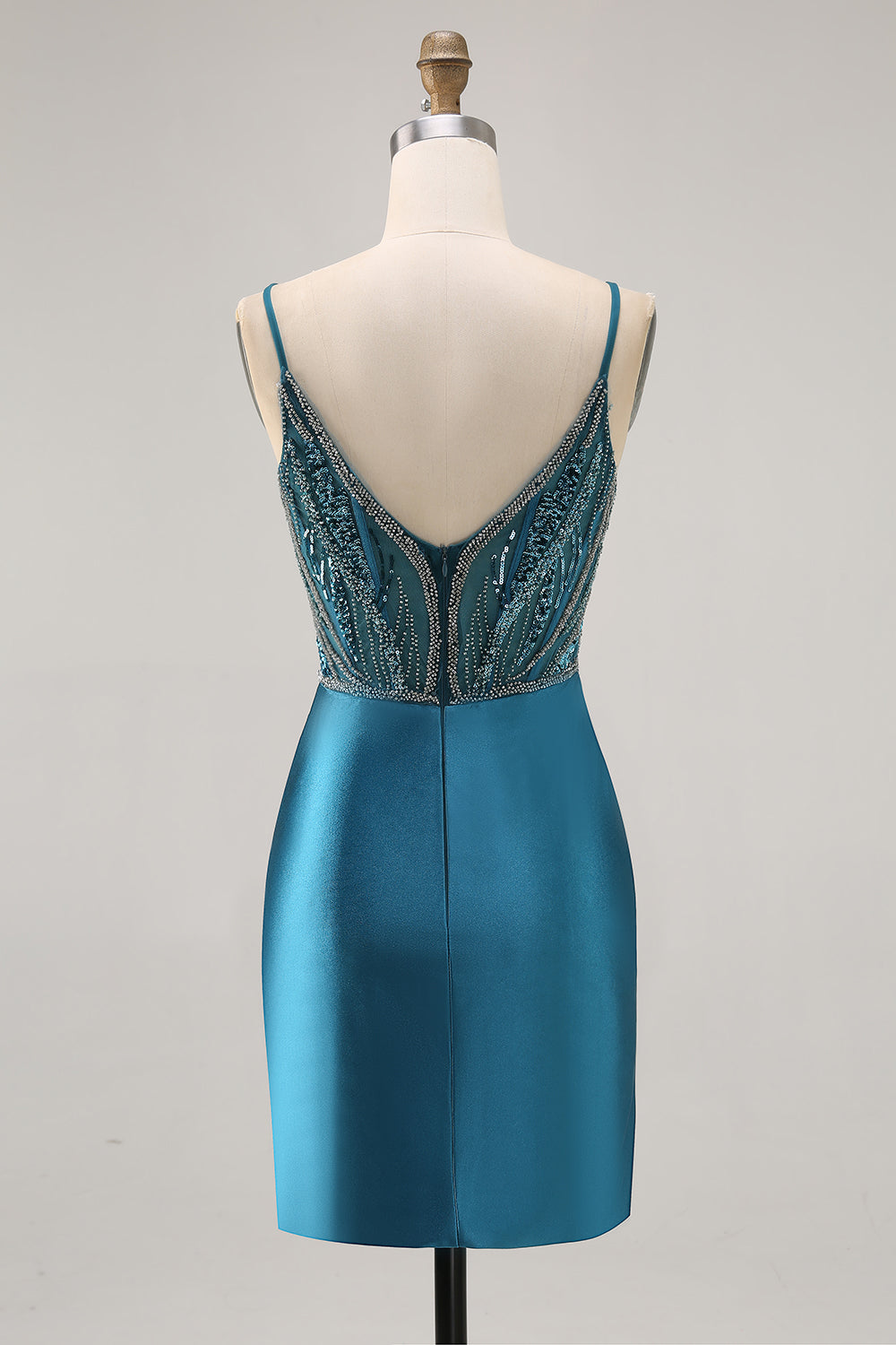 Sparkly Peacock Blue Corset Short Tight Homecoming Dress with Beading