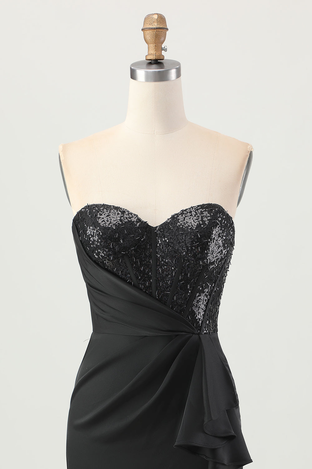 Sparkly Black Corset Strapless Short Tight Homecoming Dress with Sequins
