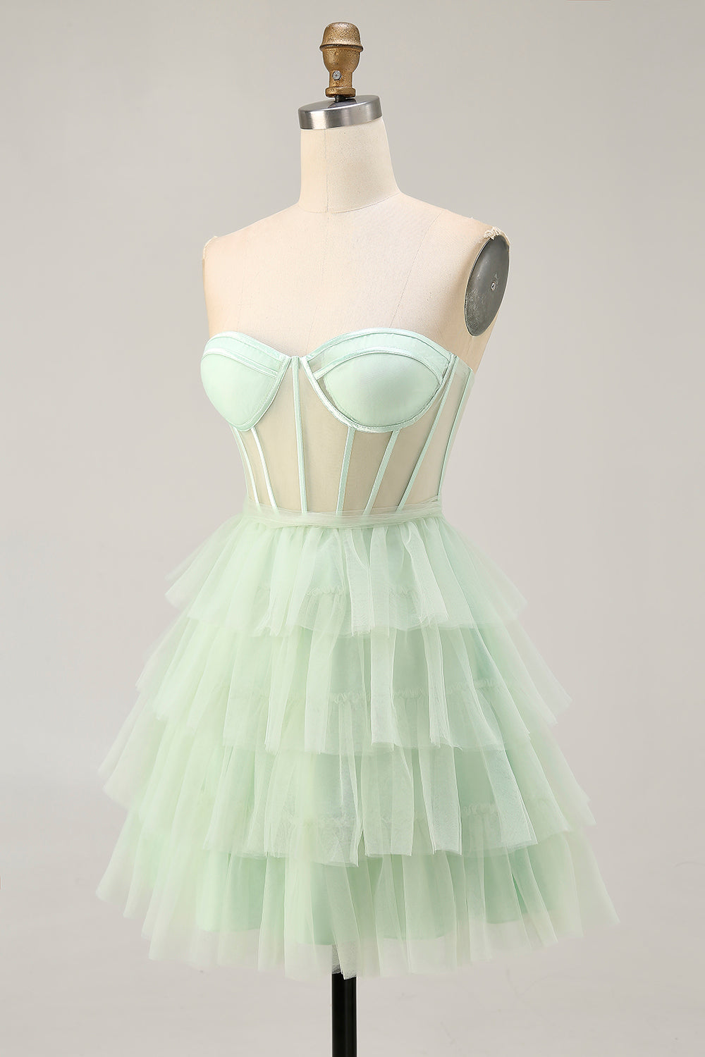 Light Green A Line Tiered Short Corset Homecoming Dress with Ruffles