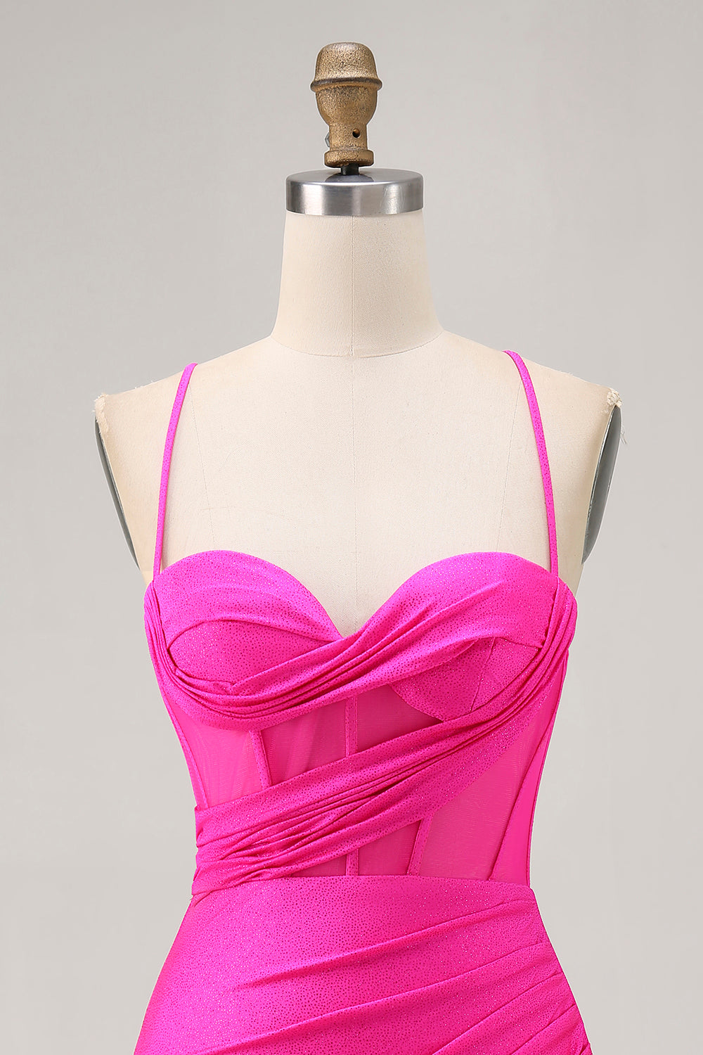 Fuchsia Tight Spaghetti Straps Ruched Short Corset Homecoming Dress