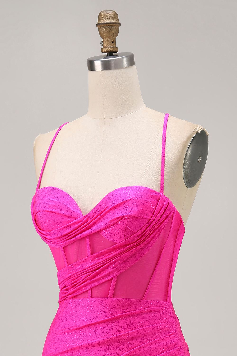 Fuchsia Tight Spaghetti Straps Ruched Short Corset Homecoming Dress