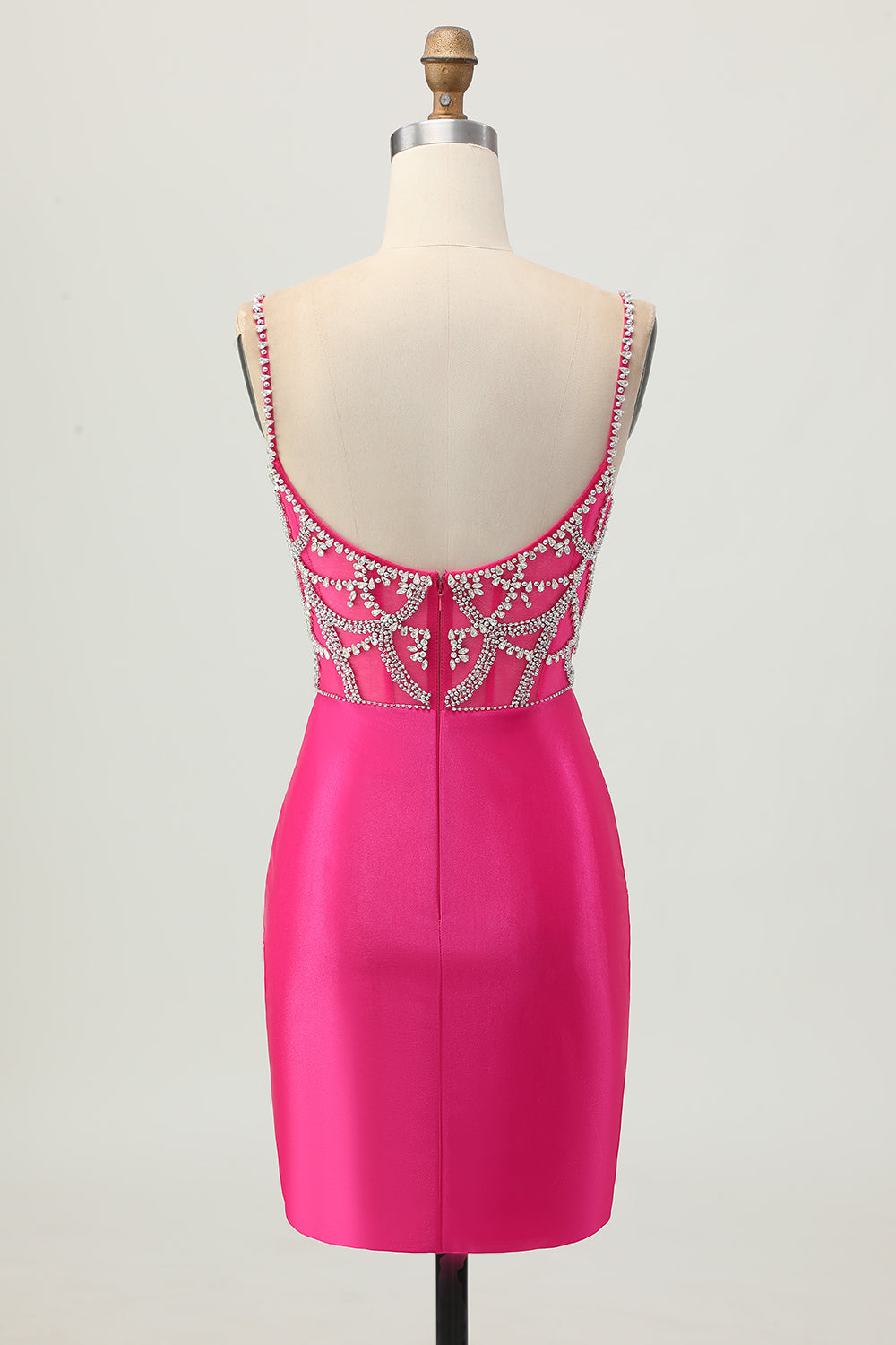 Sparkly Fuchsia Tight Satin Short Corset Homecoming Dress with Beading