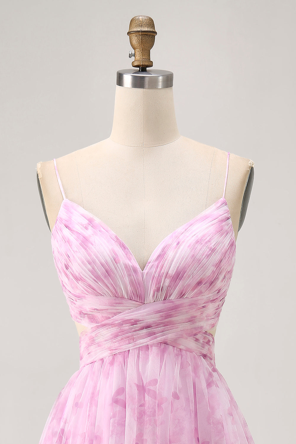 Floral Pink A Line Ruched Lace-Up Back Short Homecoming Dress
