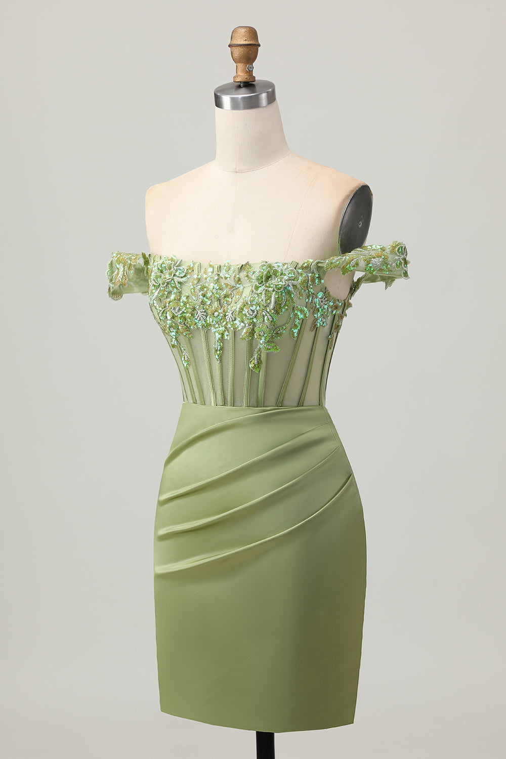 Green Tight Short Corset Homecoming Dress with Sequins