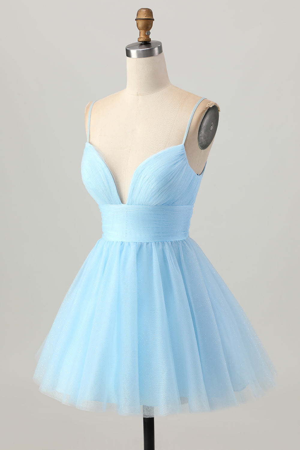 Sky Blue A Line Spaghetti Straps Backless Short Homecoming Dress