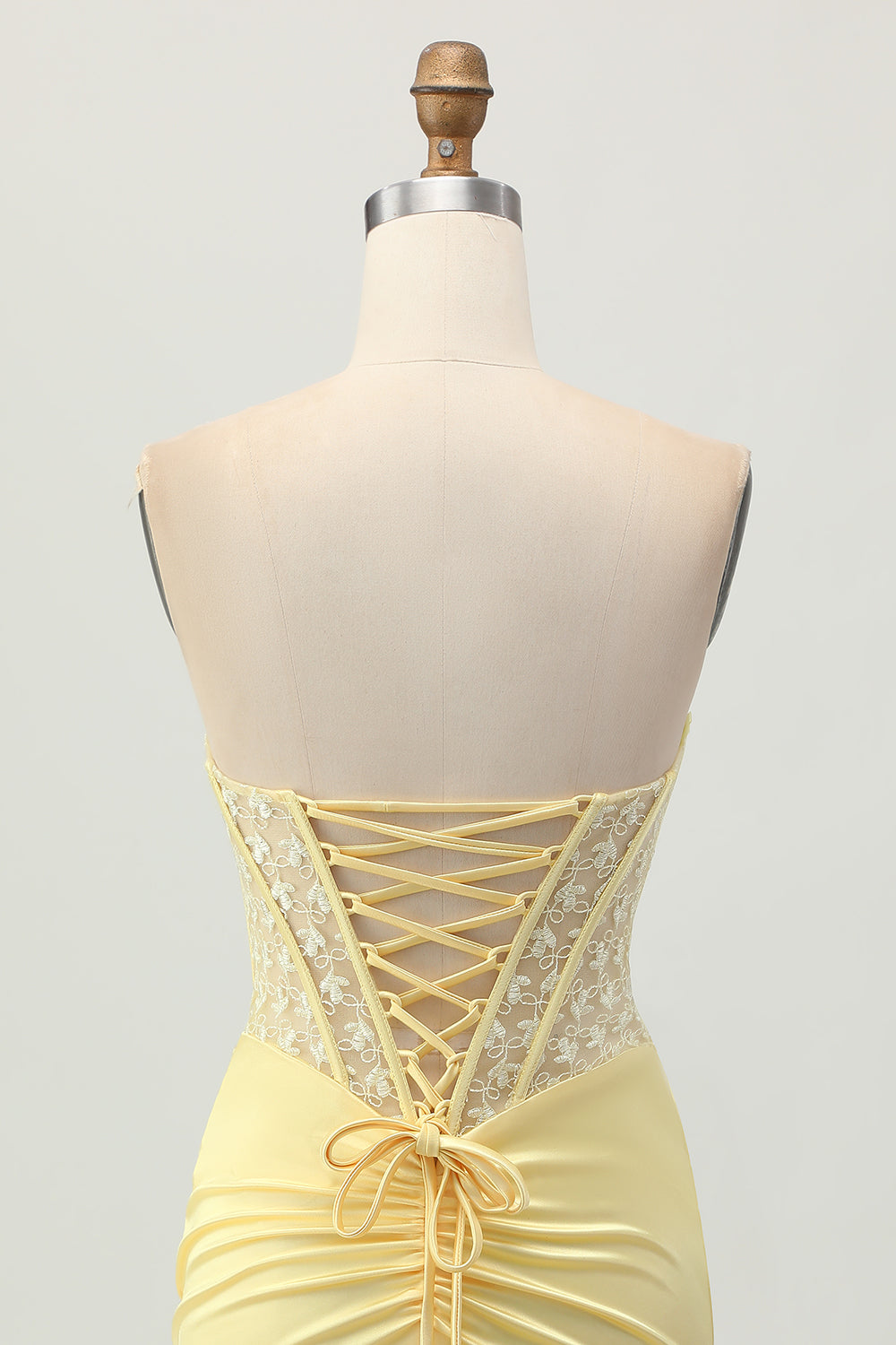 Yellow Strapless Bodycon Short Corset Homecoming Dress with Lace