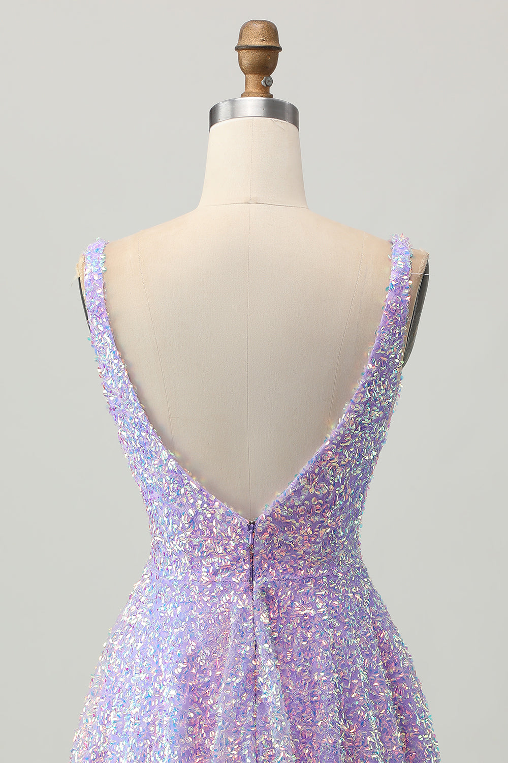 Sparkly Lilac Sequins A Line V-Neck Short Homecoming Dress