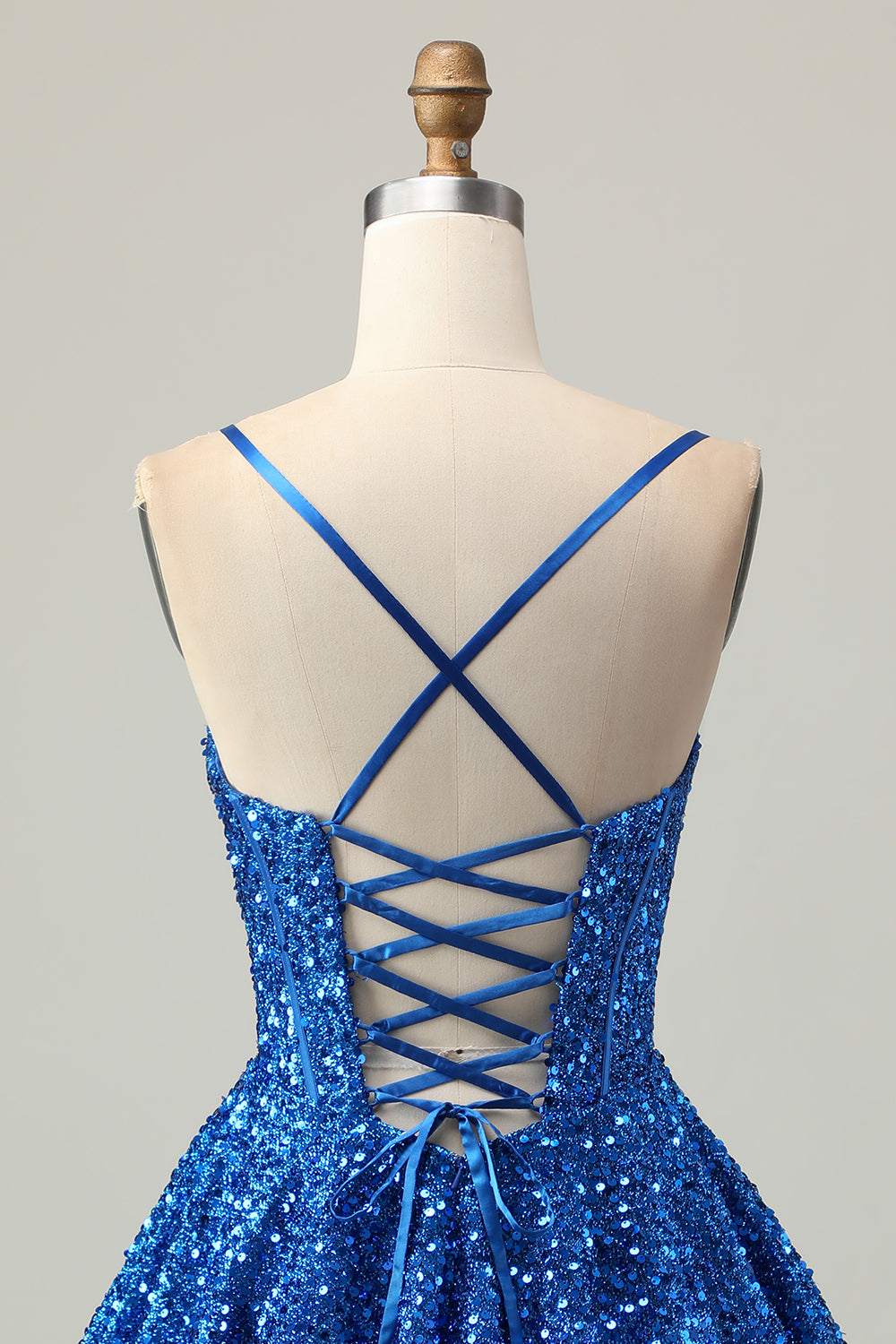 Sparkly Dark Blue Sequin A Line Short Corset Homecoming Dress