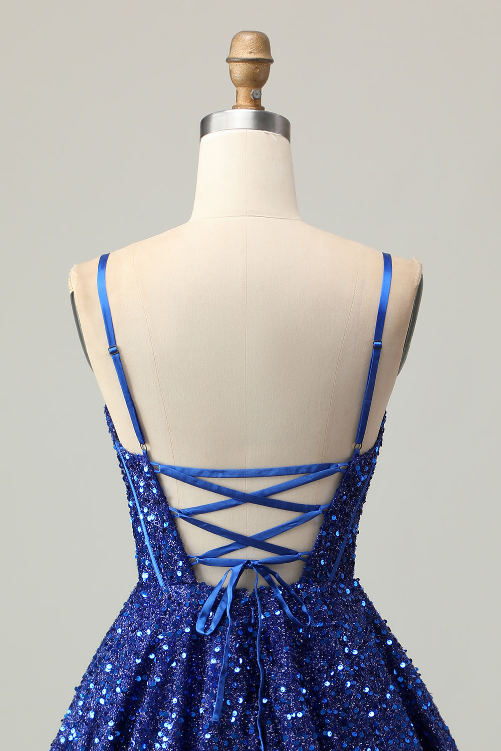 Sparkly Dark Blue Sequin A Line Short Corset Homecoming Dress