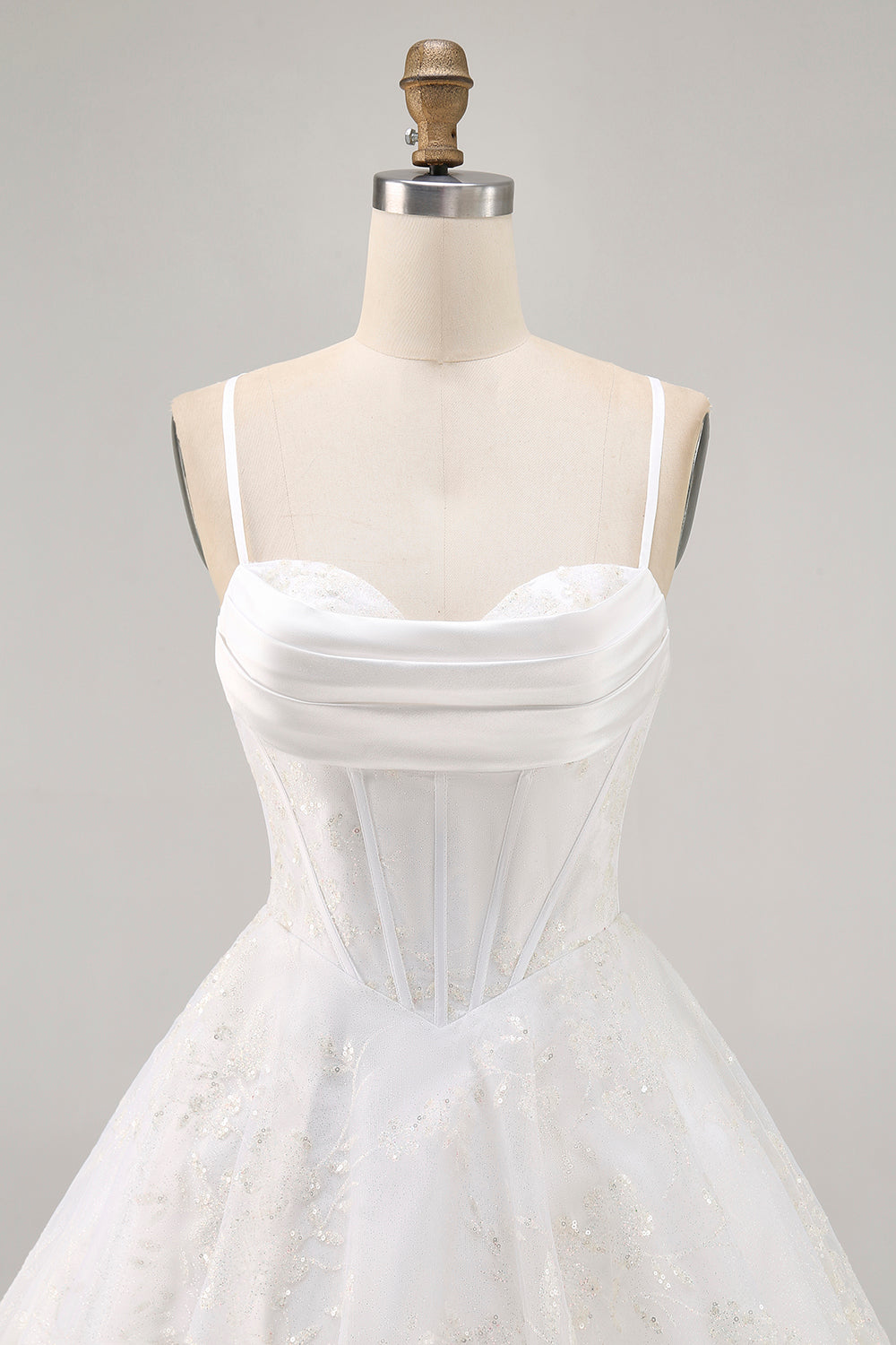White Spaghetti Straps Short Corset Homecoming Dress with Lace