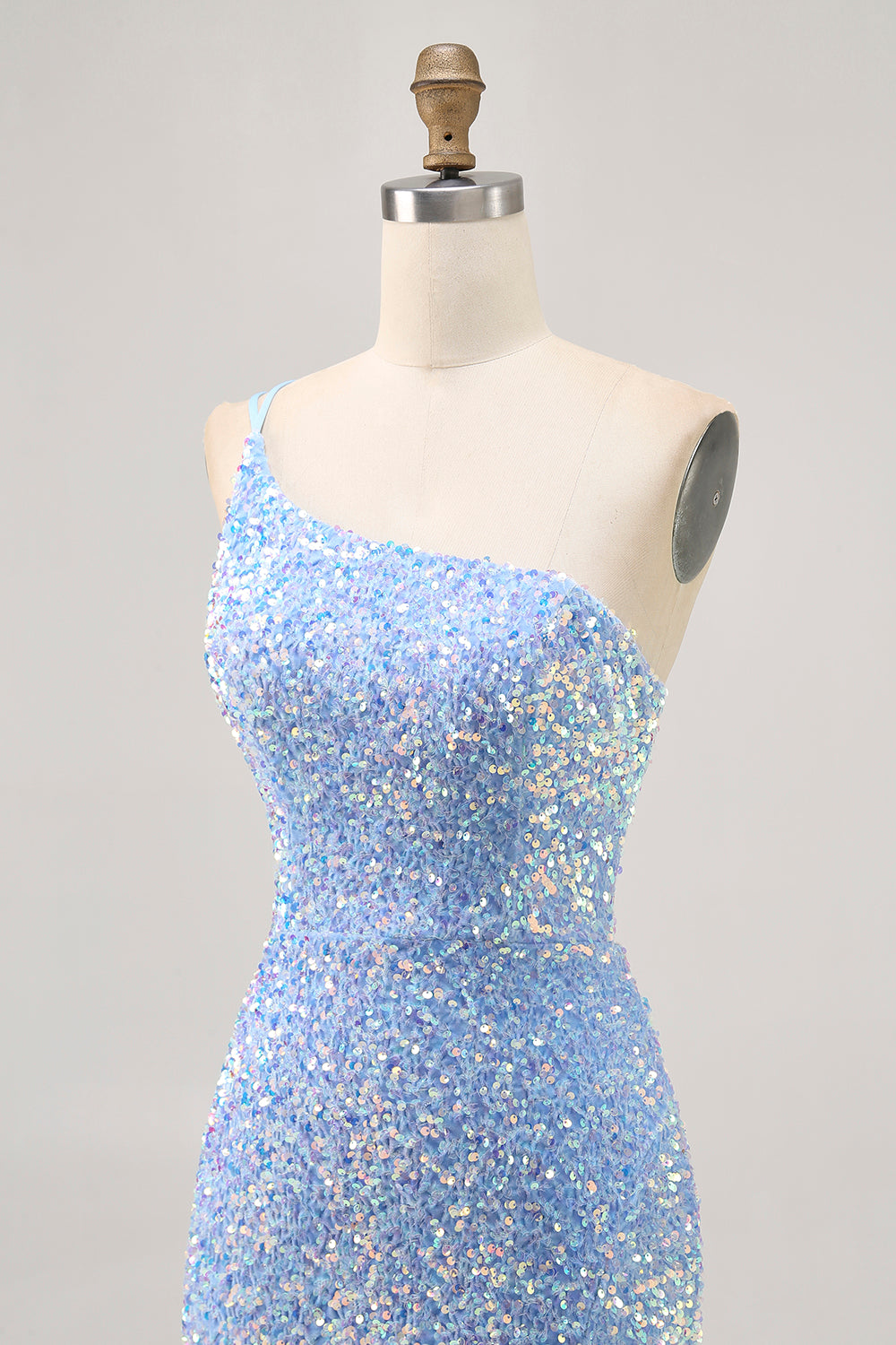 Sparkly Blue One Shoulder Sequins Short Tight Homecoming Dress
