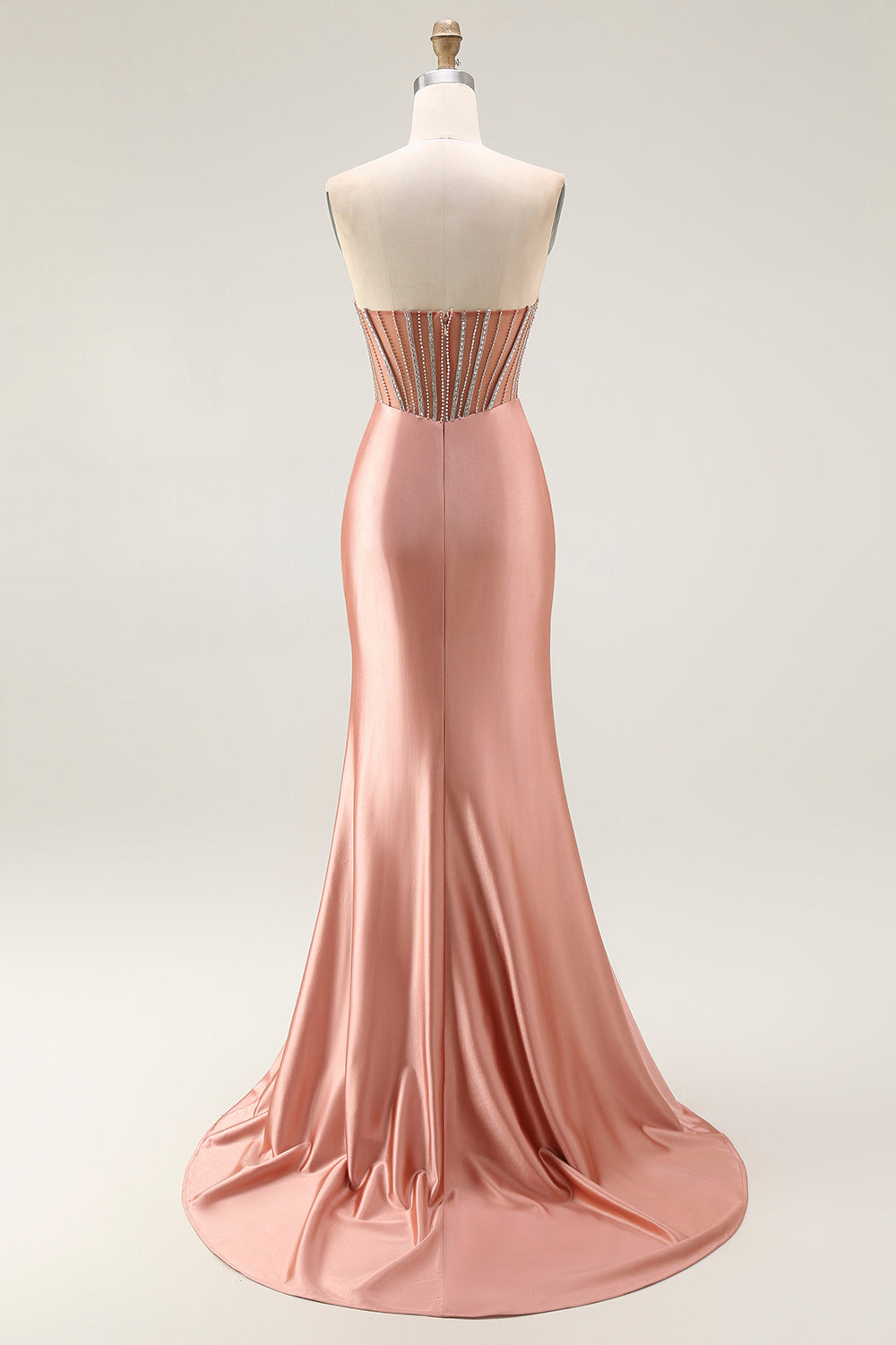 Sparkly Blush Strapless Ruched Long Mermaid Evening Dress with Slit