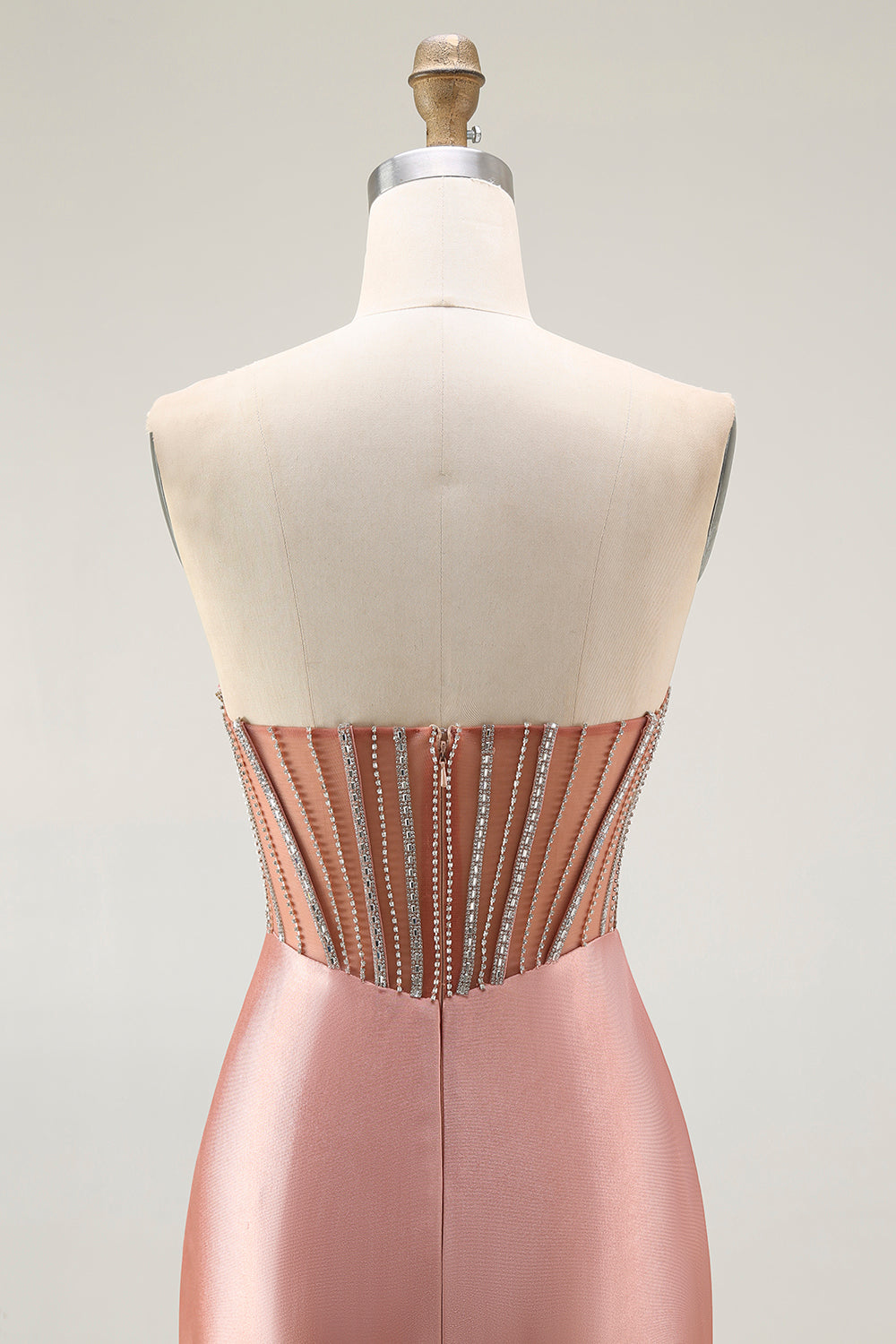 Sparkly Blush Strapless Ruched Long Mermaid Evening Dress with Slit