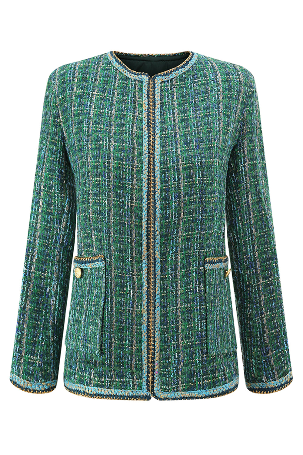 Dark Green 2 Piece Tweed Plaid Women Prom Suits