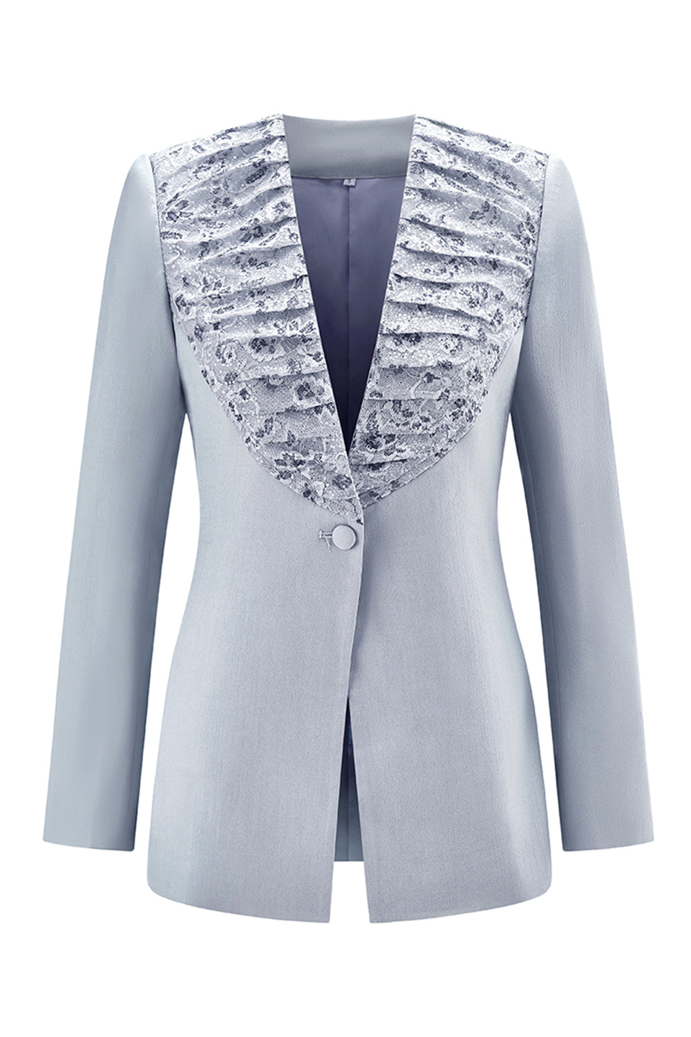 2 Piece Grey Blue Shawl Lapel Women Prom Suits with Lace