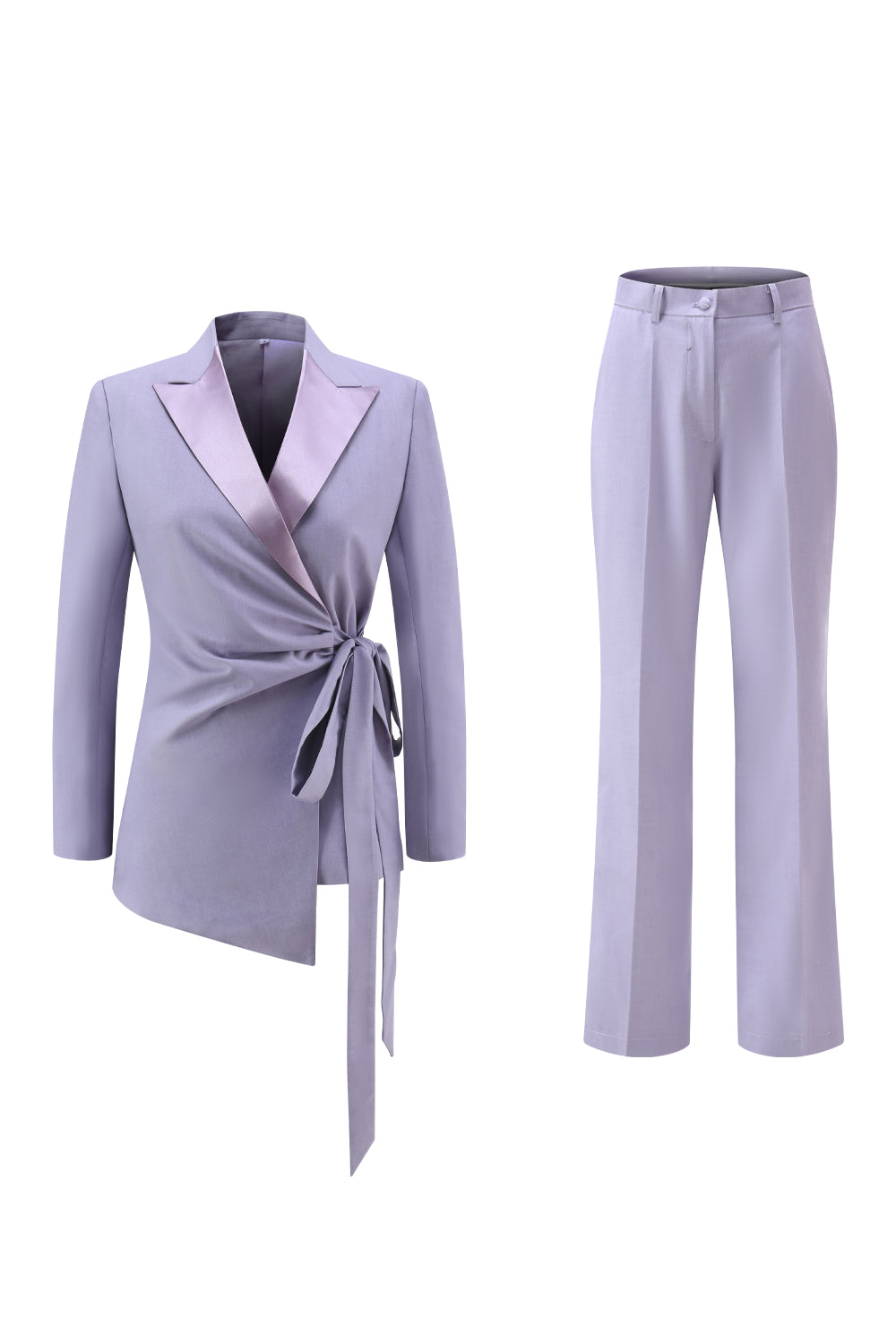 2 Piece Lilac Satin Peak Lapel Women Prom Suits with Sash