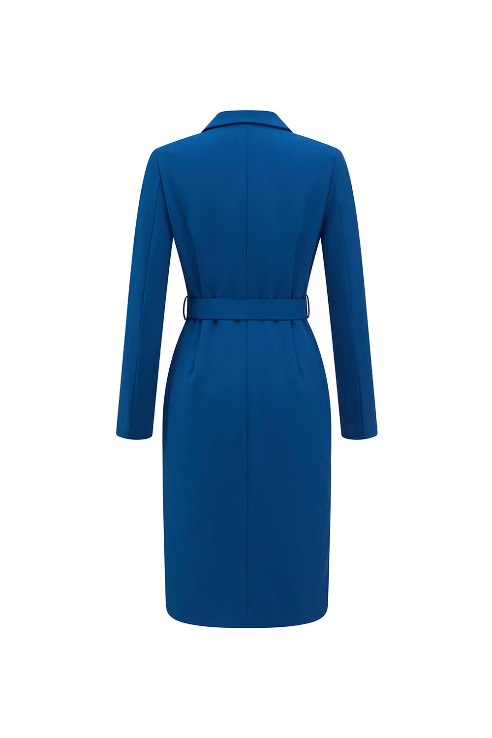 Ink Blue Double Breasted Notched Lapel Midi Blazer Dress with Belt