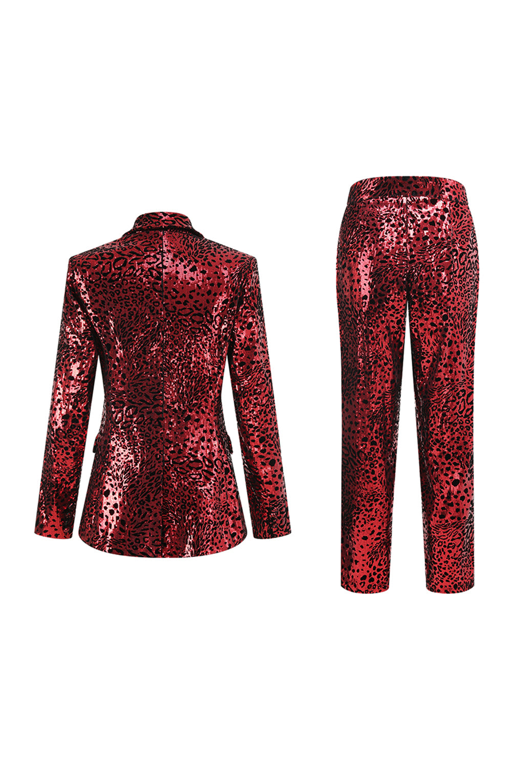 Sparkly Red Leopard 2 Piece Sequin Peak Lapel Women Prom Suits