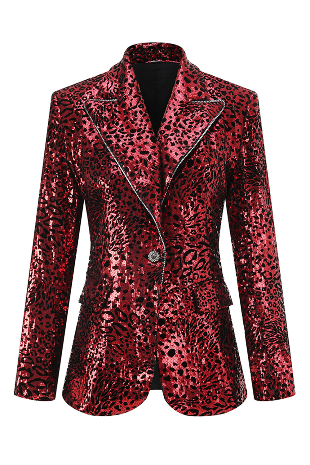 Sparkly Red Leopard 2 Piece Sequin Peak Lapel Women Prom Suits