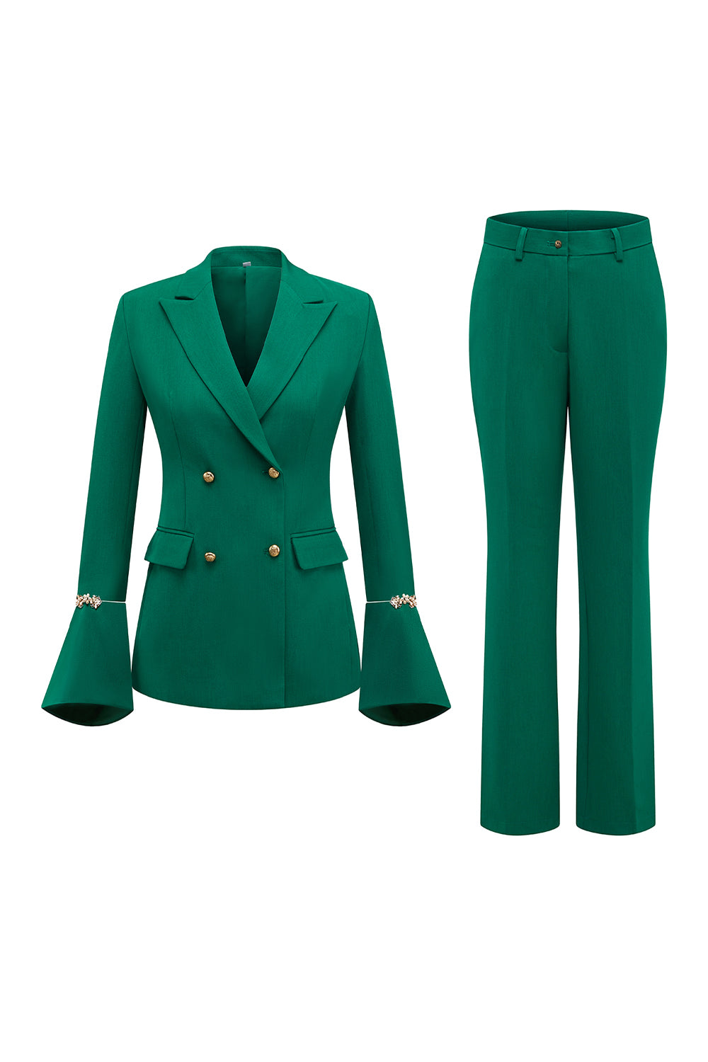 2 Piece Dark Green Double Breasted Peak Lapel Prom Suits with Pearls
