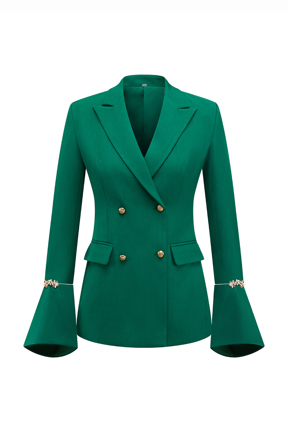 2 Piece Dark Green Double Breasted Peak Lapel Prom Suits with Pearls