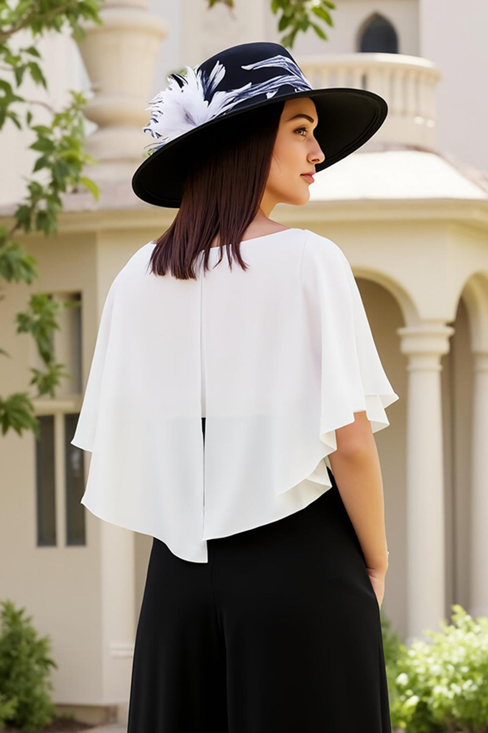 Elegant Black and White Sheath Long Chiffon Wedding Guest Dress with Bow