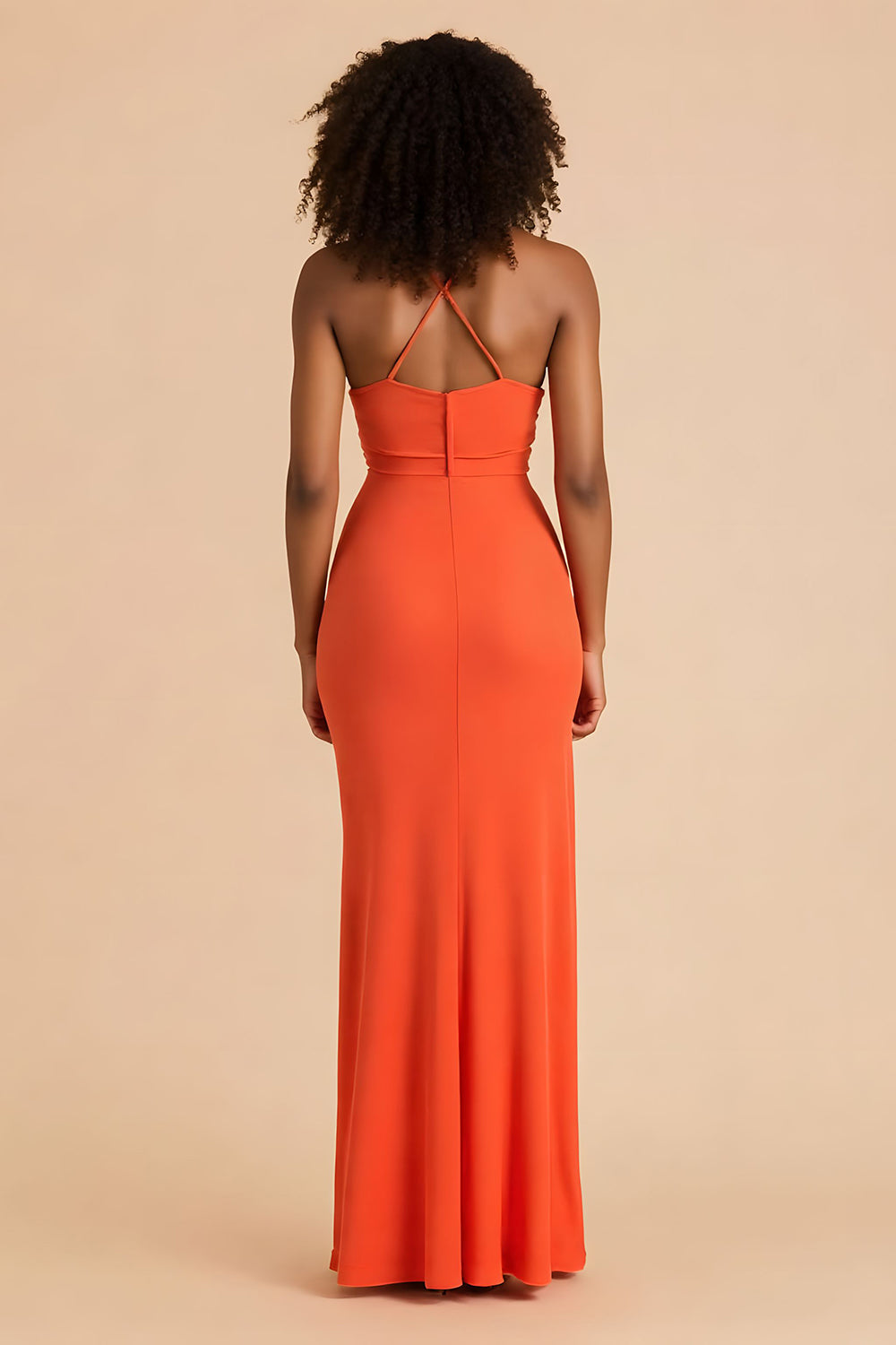 Orange Sheath Cut Out Spaghetti Straps Long Wedding Guest Dress