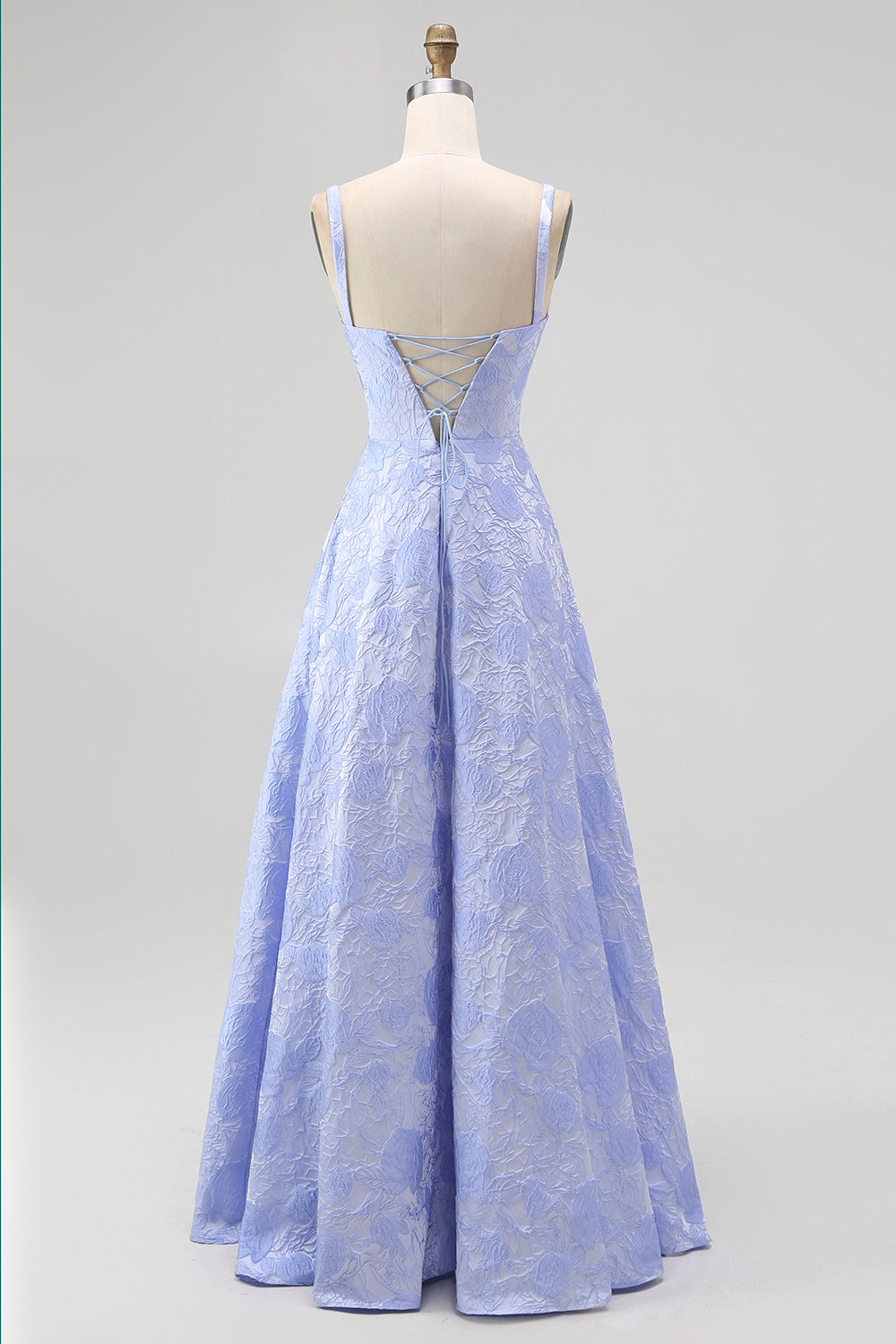 Floral Blue A-Line Spaghetti Straps Long Wedding Guest Dress with Slit