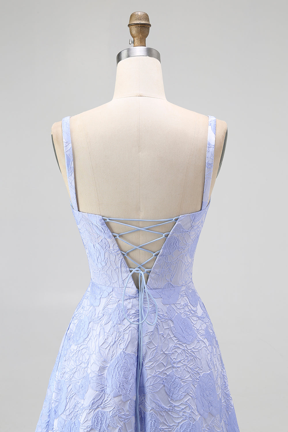 Floral Blue A-Line Spaghetti Straps Long Wedding Guest Dress with Slit