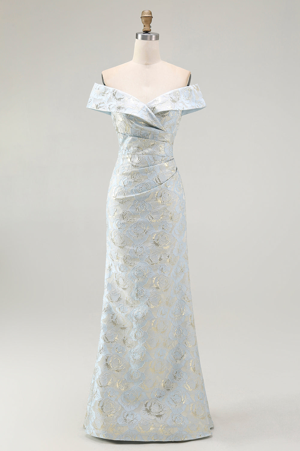 Floral Light Blue Off the Shoulder Mermaid Long Wedding Guest Dress