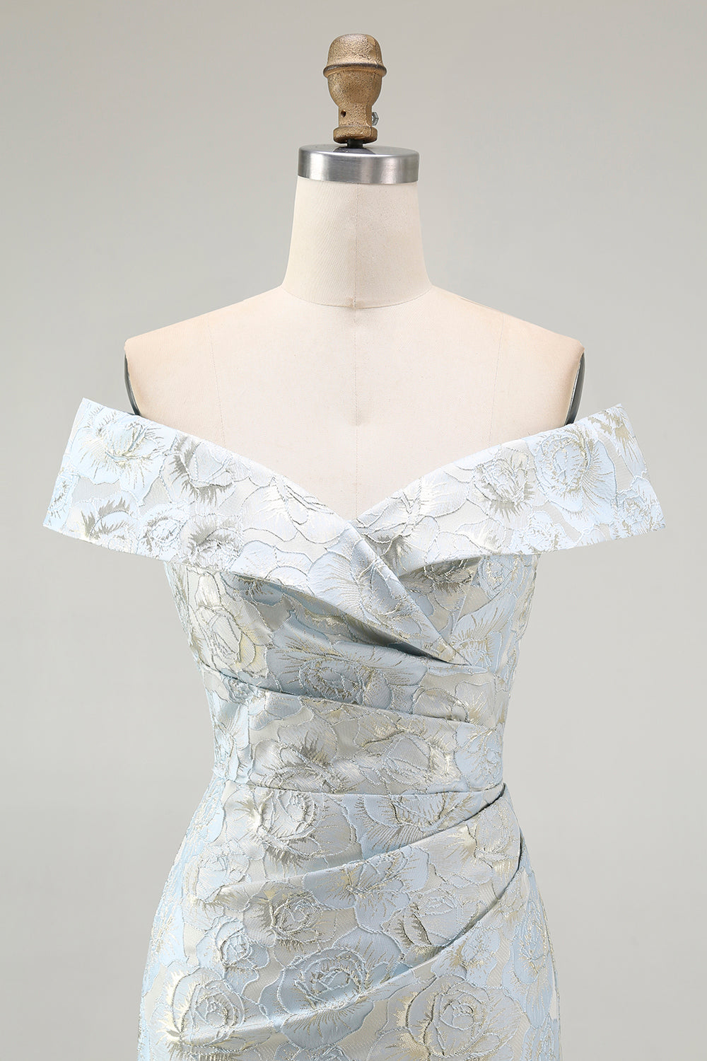 Floral Light Blue Off the Shoulder Mermaid Long Wedding Guest Dress