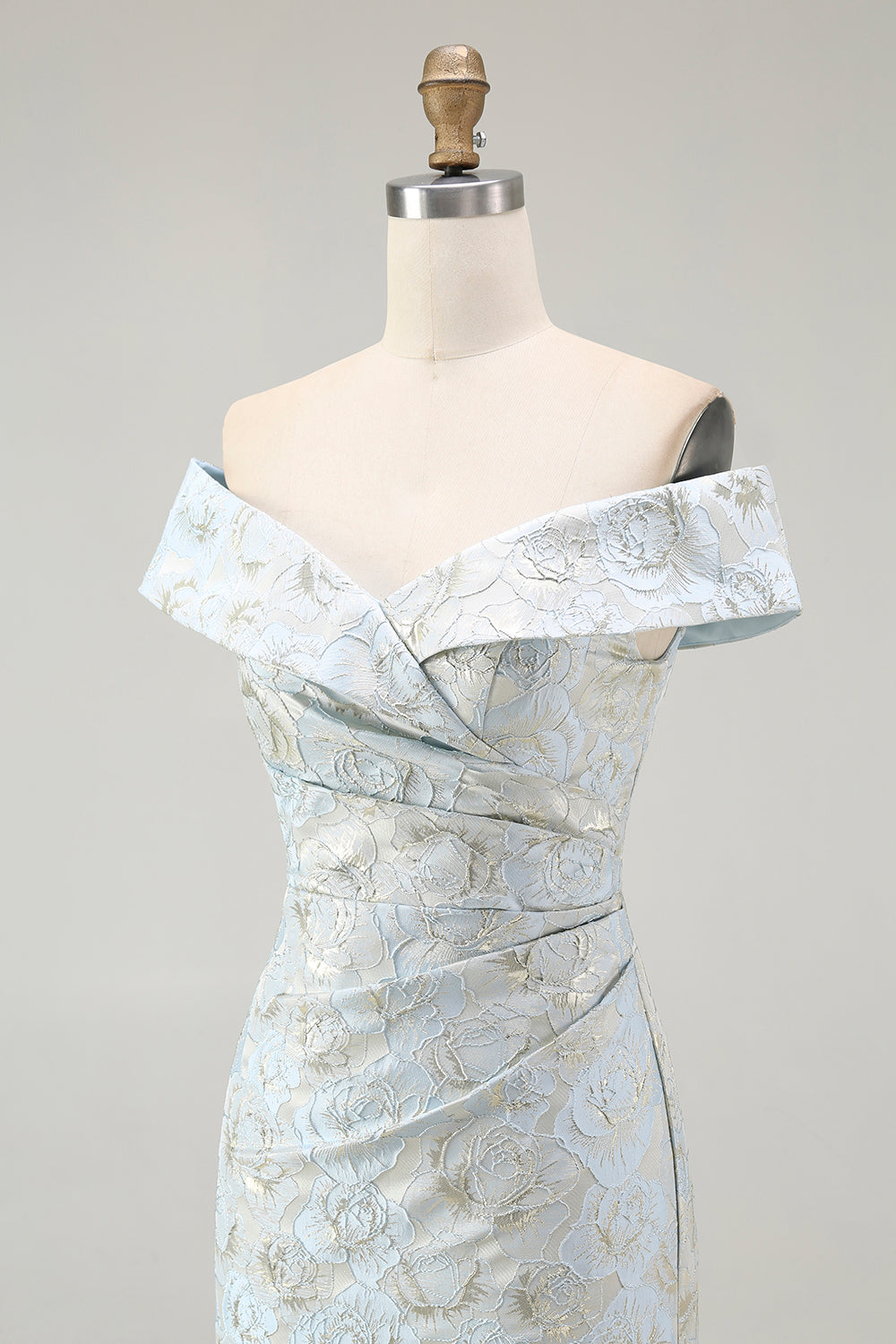 Floral Light Blue Off the Shoulder Mermaid Long Wedding Guest Dress