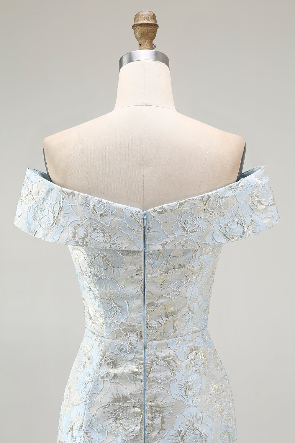 Floral Light Blue Off the Shoulder Mermaid Long Wedding Guest Dress