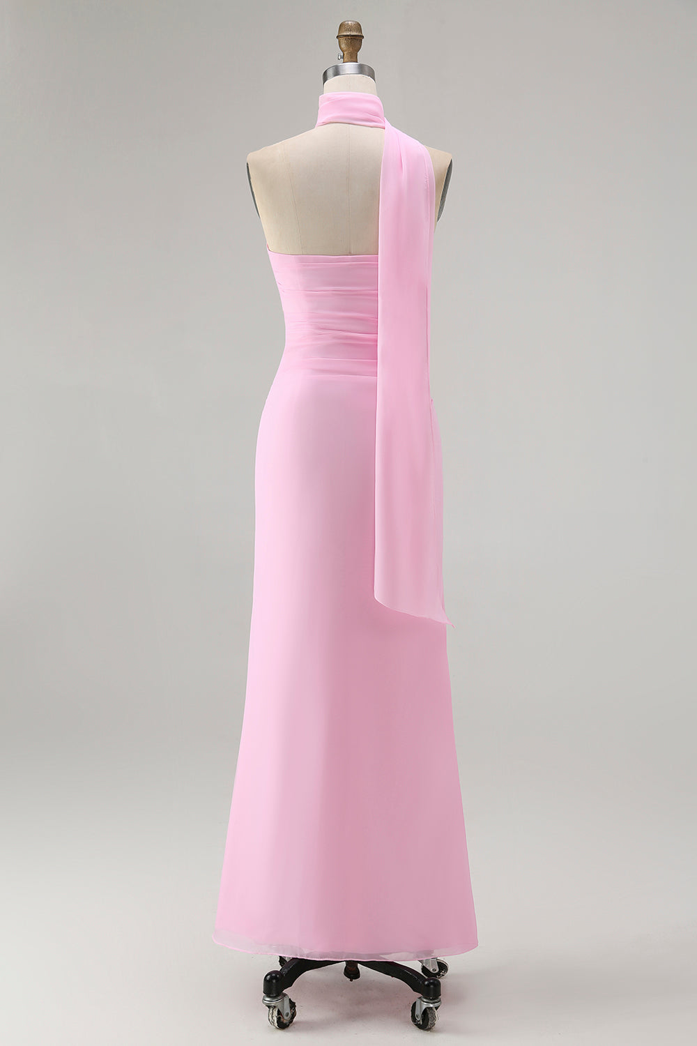 Simple Blush Chiffon Strapless Mermaid Ruched Long Wedding Guest Dress