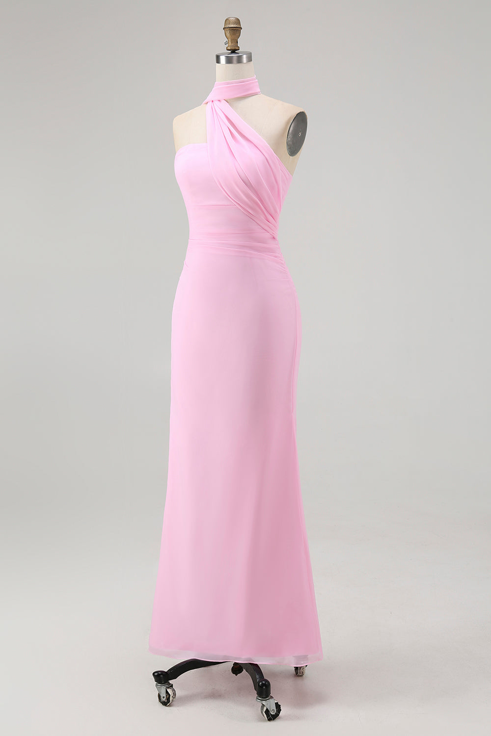 Simple Blush Chiffon Strapless Mermaid Ruched Long Wedding Guest Dress