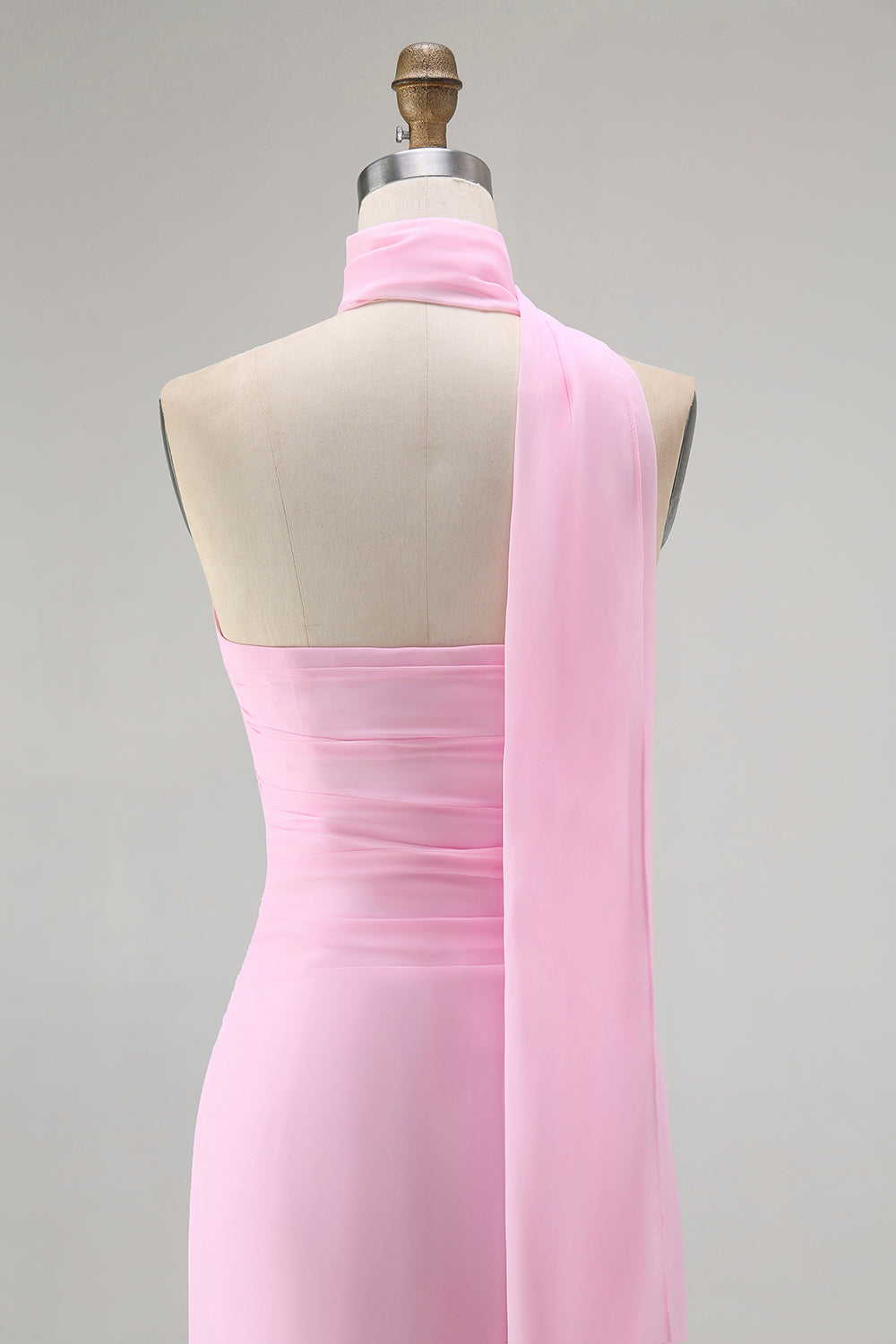 Simple Blush Chiffon Strapless Mermaid Ruched Long Wedding Guest Dress