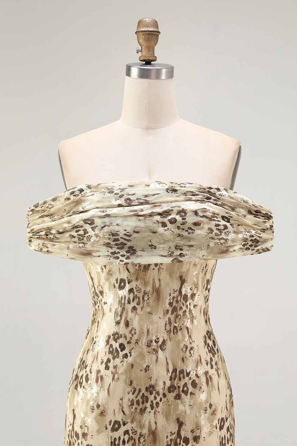 Floral Champagne Off the Shoulder Long Mermaid Wedding Guest Dress