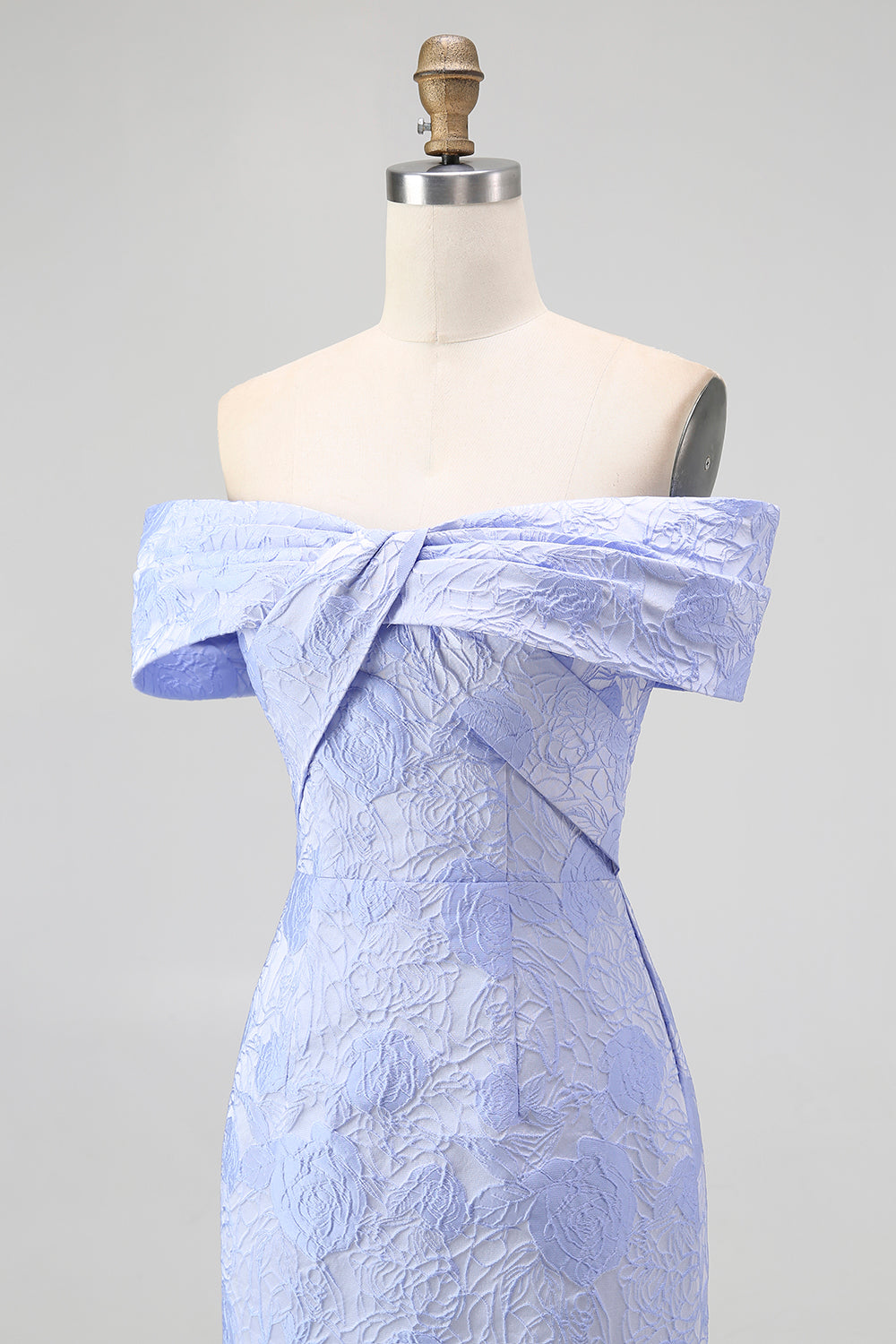 Floral Blue Mermaid Off the Shoulder Long Wedding Guest Dress