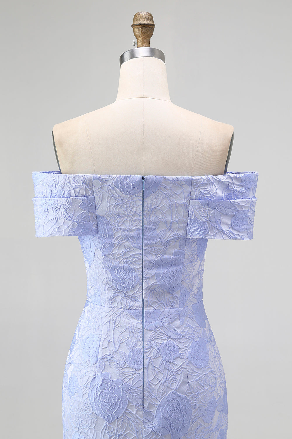 Floral Blue Mermaid Off the Shoulder Long Wedding Guest Dress