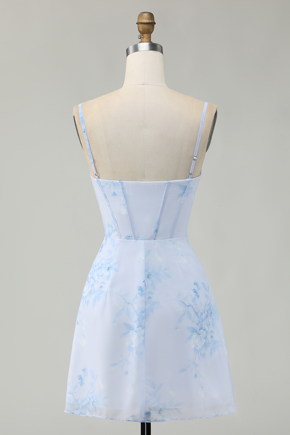 Floral Light Blue Tight Ruched Short Corset Homecoming Dress