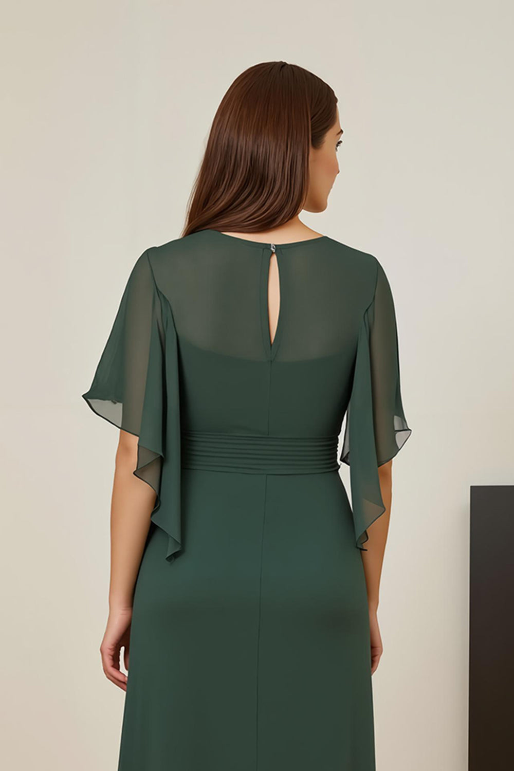 Dark Green Sheath Chiffon Ruched Long Wedding Guest Dress with Ruffles
