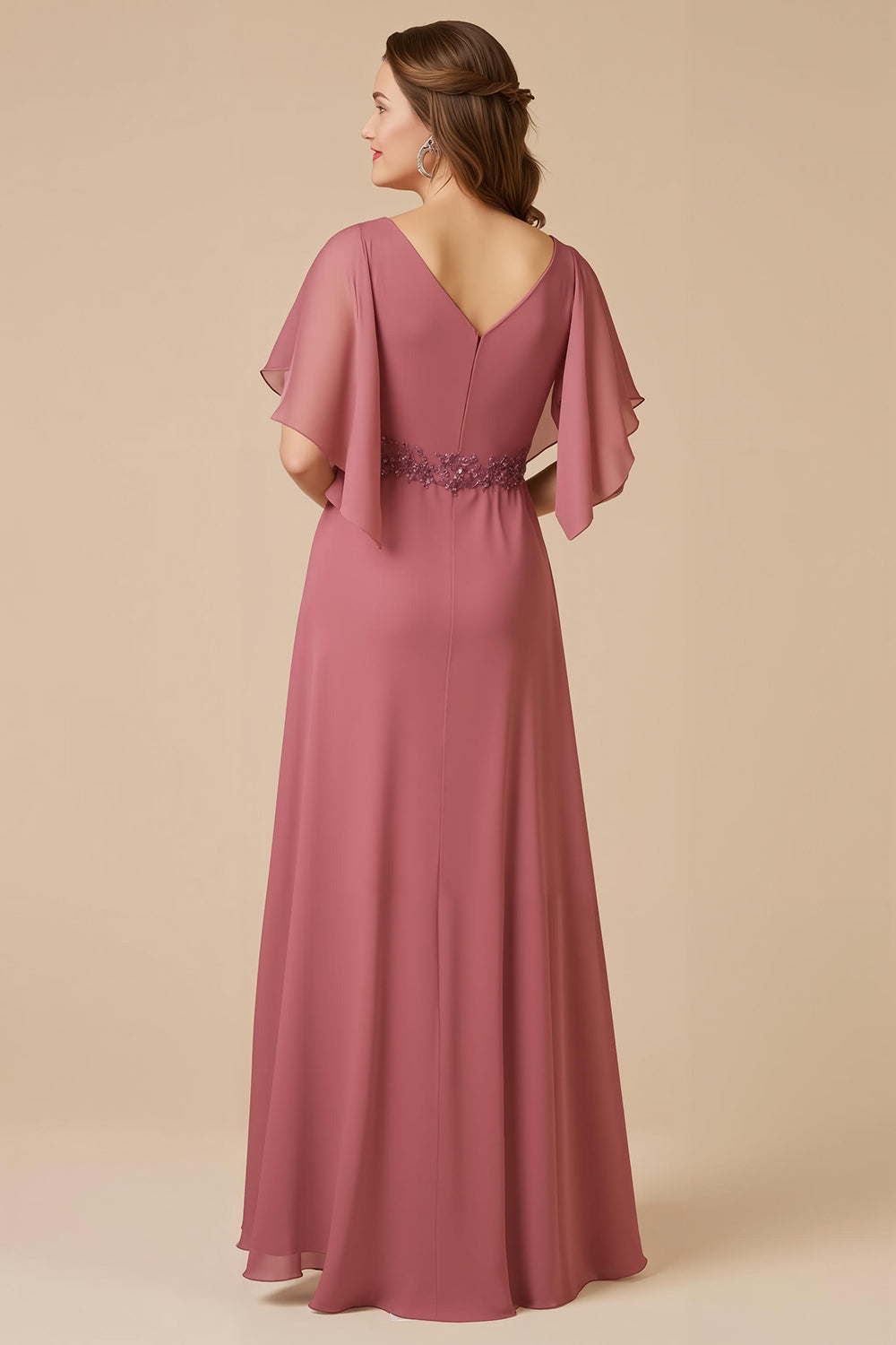 Desert Rose Chiffon A Line Long Wedding Guest Dress with Appliques